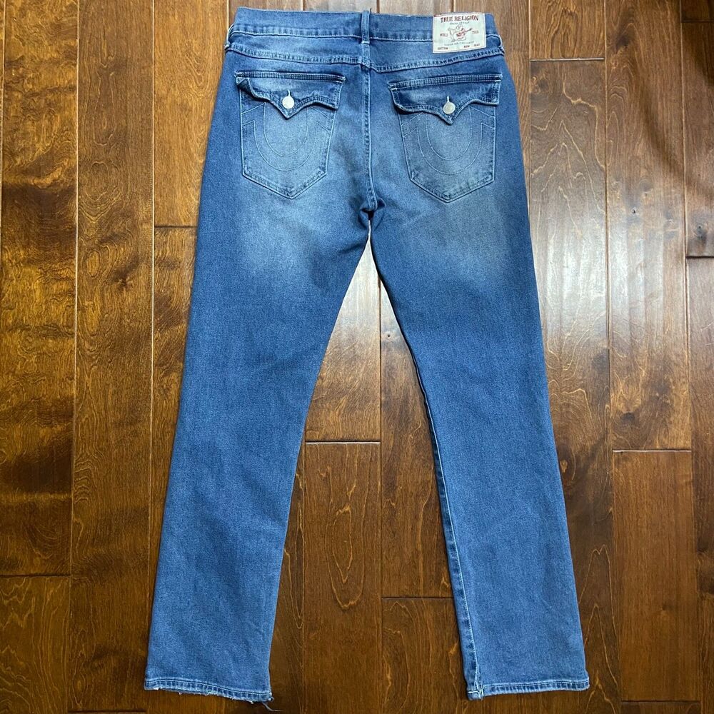 True Religion Ricky Relaxed Straight Leg Flap Pocket Denim Blue Jeans Womens 34 - Picture 4 of 10